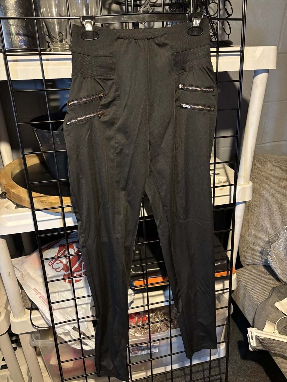 Black Zipper Detail High-Waisted Leggings Size XL